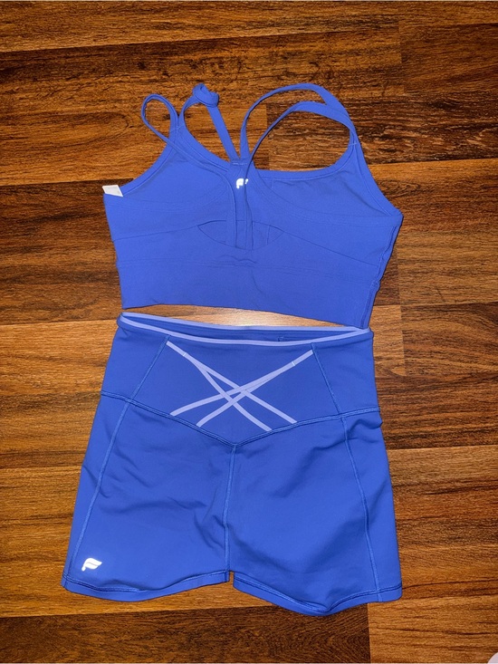 Fabletics Pants - Women’s Blue Active Crop Top and High-Waist Shorts Set
